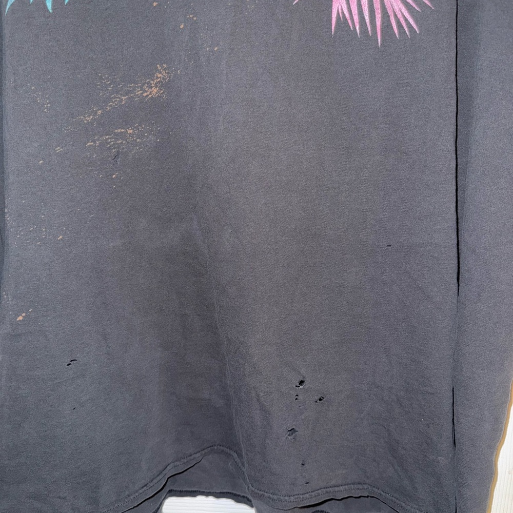 Distressed Black Graphic T-Shirt with Tropical Graphic Print Front & Back - Picture 6 of 11